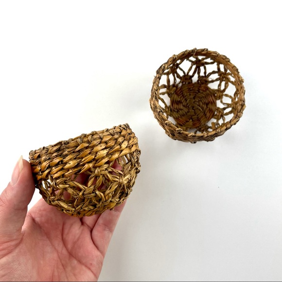 VINTAGE Wicker Candleholder Tea-light Set of Two